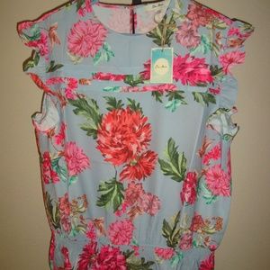 Ella Moon SL Ruffle Smocked Waist Blue Floral XL